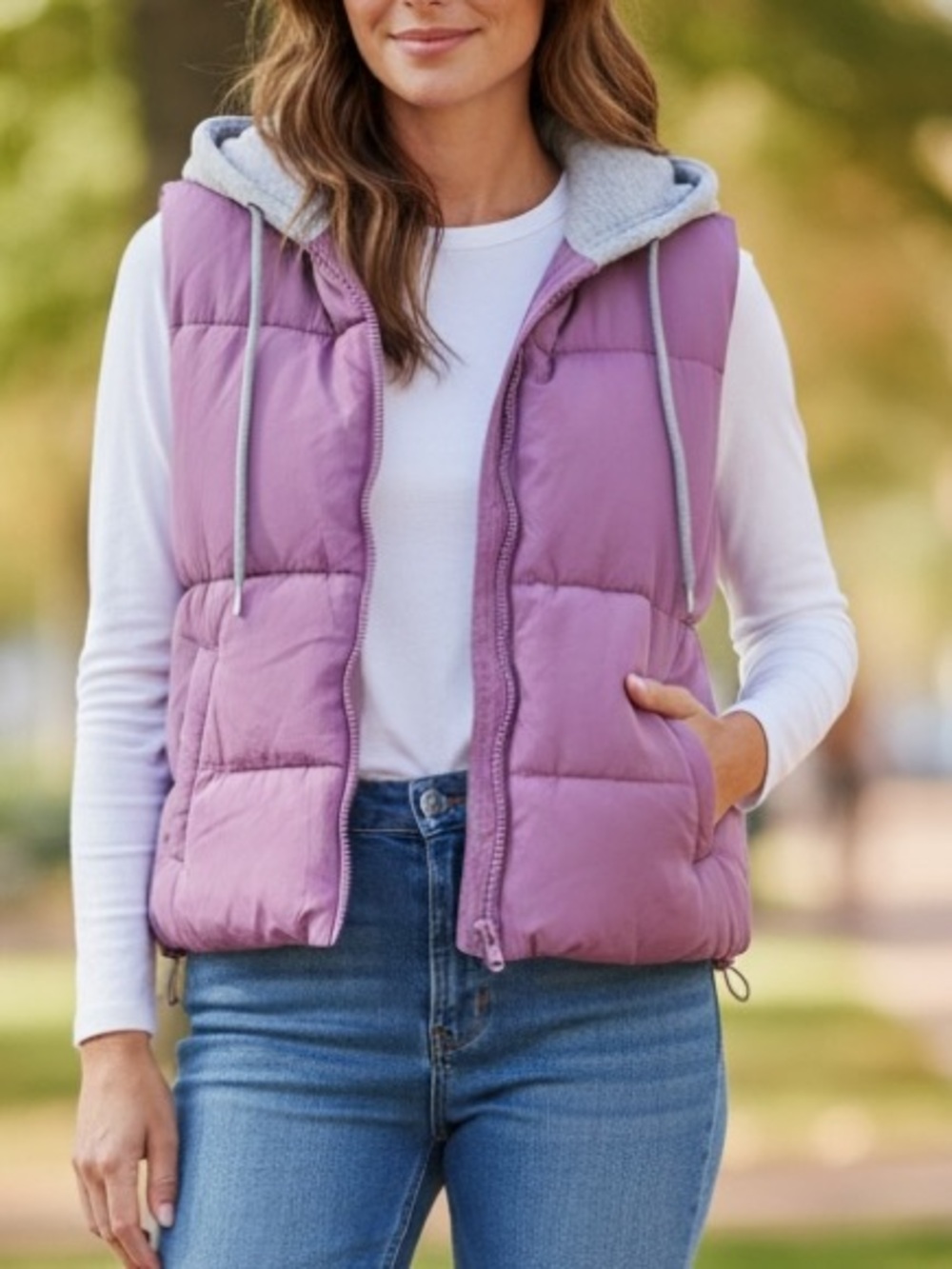 Madden Girl Lilac Quilted Hooded Puffer Vest NWT L